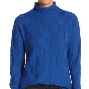 Abound Pullover Sweater Basket Stitch Knit Long Sleeve Blue Nautical Medium NEW!